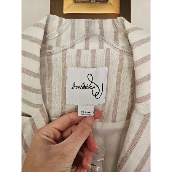 Sam Edelman Women's White and Taupe Enola Linen Blend Blazer NWT Size Medium - Picture 5 of 15